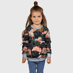 Свитшот детский Мопсы и Цветы, цвет: 3D-меланж — фото 2
