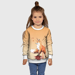 Свитшот детский Акварельная лиса задумчивости, цвет: 3D-белый — фото 2