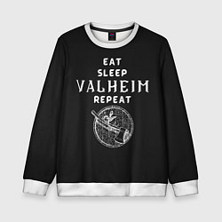 Свитшот детский Eat Sleep Valheim Repeat, цвет: 3D-белый