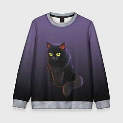 Свитшот детский Черный кот на фиолетовом, цвет: 3D-меланж