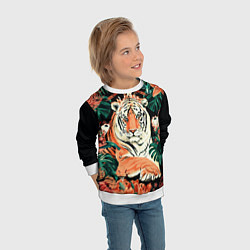 Свитшот детский Огненный Тигр в Цветах, цвет: 3D-белый — фото 2