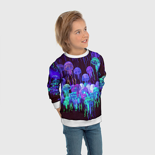 Детский свитшот Неоновые медузы / 3D-Белый – фото 3