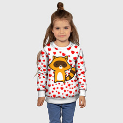 Свитшот детский Енот в сердечках, цвет: 3D-белый — фото 2
