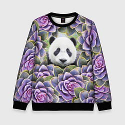 Свитшот детский Панда среди цветов, цвет: 3D-черный