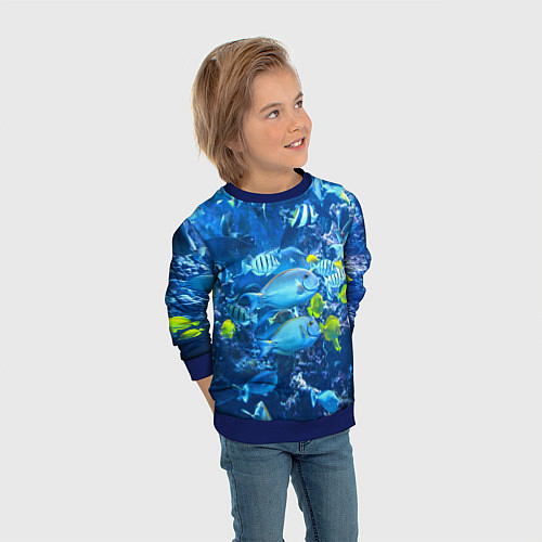 Детский свитшот Коралловые рыбки / 3D-Синий – фото 3