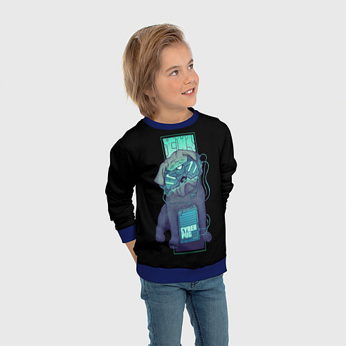 Детский свитшот Cyber Pubg Кибер Мопс / 3D-Синий – фото 3