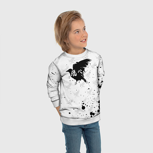 Детский свитшот Лозунг Карасуно ворон Haikyu!! / 3D-Белый – фото 3