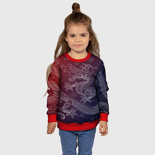 Детский свитшот Традиционный китайский дракон / 3D-Красный – фото 4