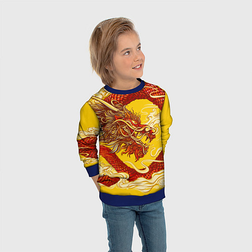 Детский свитшот Китайский Дракон, China Dragon / 3D-Синий – фото 3