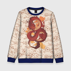 Свитшот детский Китайский Дракон и Сакура, цвет: 3D-синий