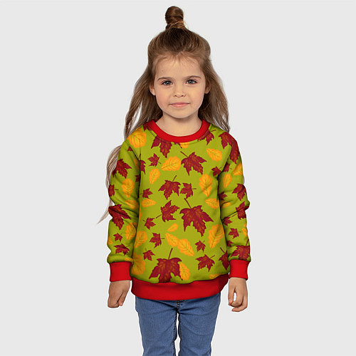 Детский свитшот Осенние листья клён и дуб / 3D-Красный – фото 4