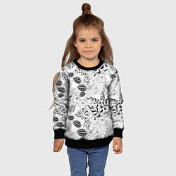 Свитшот детский Черно-белый узор Тропики, цвет: 3D-черный — фото 2