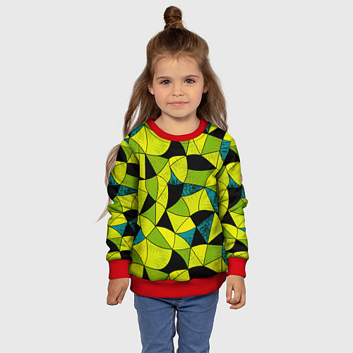 Детский свитшот Гранжевый яркий зеленый / 3D-Красный – фото 4