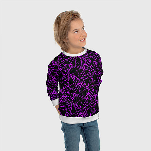 Детский свитшот Фиолетово-черный абстрактный узор / 3D-Белый – фото 3