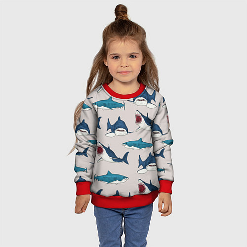 Детский свитшот Кровожадные акулы паттерн / 3D-Красный – фото 4