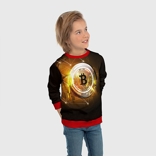 Детский свитшот КРИПТОВАЛЮТА БИТКОИН / 3D-Красный – фото 3