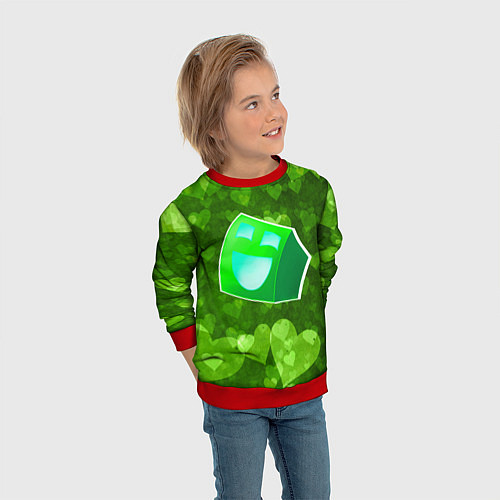 Детский свитшот Geometry Dash: Green Love Z / 3D-Красный – фото 3
