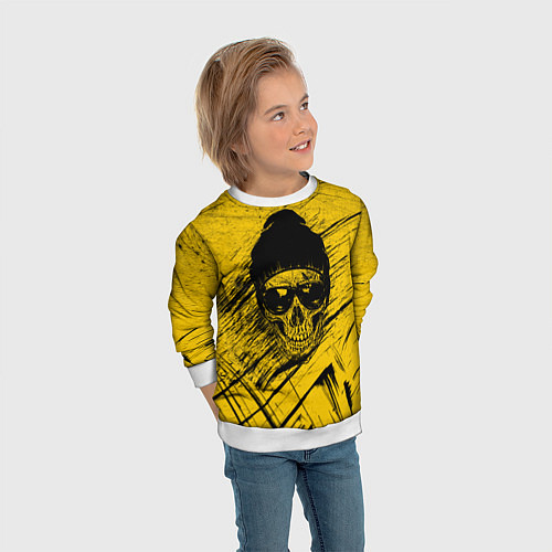 Детский свитшот Череп Хипстер Гранж Брызги / 3D-Белый – фото 3