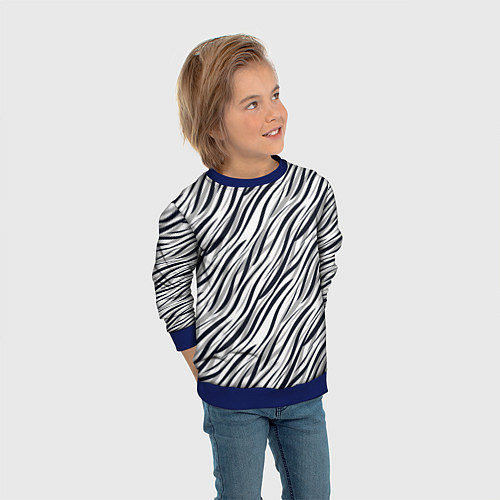Детский свитшот Черно-белый полосатый тигровый / 3D-Синий – фото 3