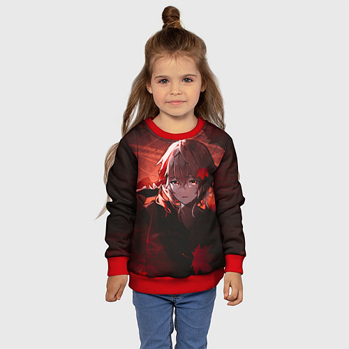 Детский свитшот Кадзуха в кленовых листьях / 3D-Красный – фото 4