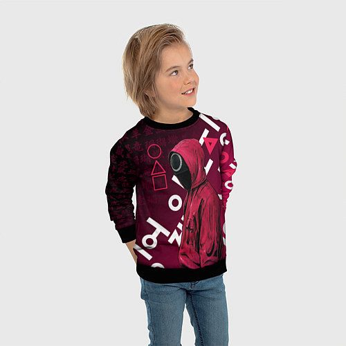 Детский свитшот ИГРА В КАЛЬМА, УЗОР ИЕРОГЛИФЫ / 3D-Черный – фото 3