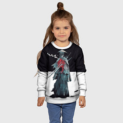 Свитшот детский Скелет Самурай с трубкой на черно белом фоне, цвет: 3D-белый — фото 2