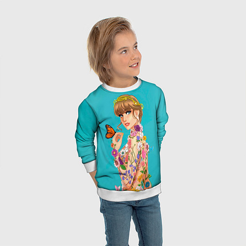 Детский свитшот Тейлор в цветах / 3D-Белый – фото 3