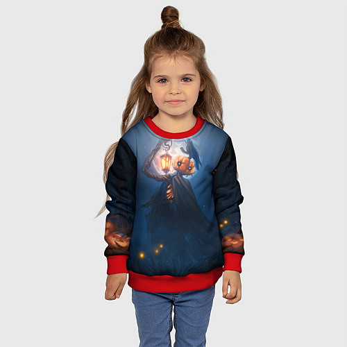 Детский свитшот ТЫКВИННЫЙ МОНСТР В ТУМАНЕ ХЕЛЛОУИН / 3D-Красный – фото 4