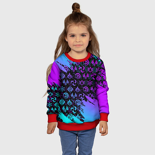 Детский свитшот GENSHIN NEON PATTERN SYMBOL НЕОН ЭМБЛЕМЫ / 3D-Красный – фото 4