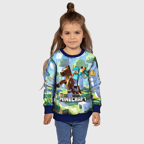 Детский свитшот Майнкрафт на коне в березовом лесу / 3D-Синий – фото 4