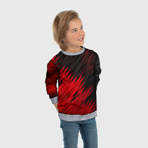 Детский свитшот ЧЁРНО КРАСНЫЕ КРАСКИ RED BLACK STRIPES / 3D-Меланж – фото 3