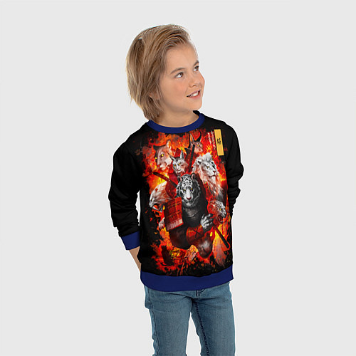 Детский свитшот Водяной Тигр 2022 и крупные кошки лев, рысь / 3D-Синий – фото 3
