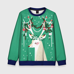 Свитшот детский Олень Новый год, цвет: 3D-синий