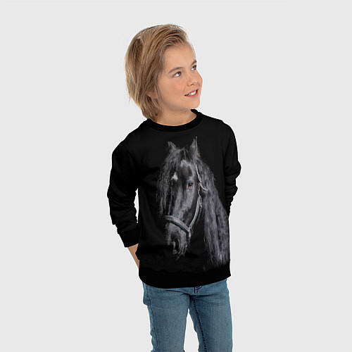 Детский свитшот Лошадь на черном фоне / 3D-Черный – фото 3