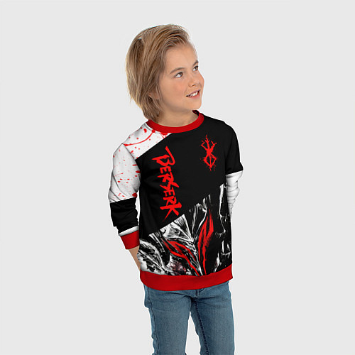 Детский свитшот Берсерк черная маска с логотипом / 3D-Красный – фото 3