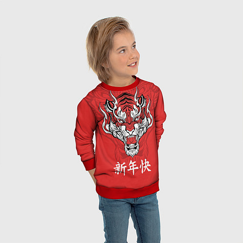 Детский свитшот Красный тигр - дракон / 3D-Красный – фото 3