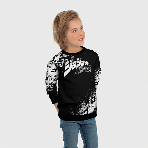 Детский свитшот JOJOS BIZARRE ADVENTURE БРЫЗГИ КРАСОК СИМВОЛЫ / 3D-Черный – фото 3