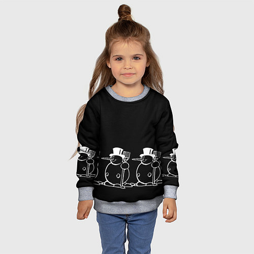 Детский свитшот Снеговик на черном фоне / 3D-Меланж – фото 4