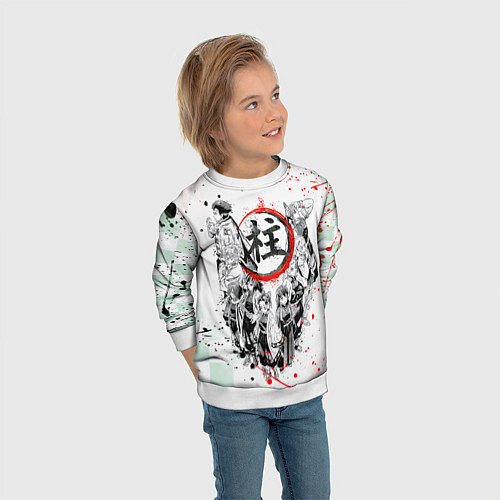 Детский свитшот КЛИНОК РАССЕКАЮЩИЙ ДЕМОНОВ, БРЫЗГИ КРАСОК / 3D-Белый – фото 3