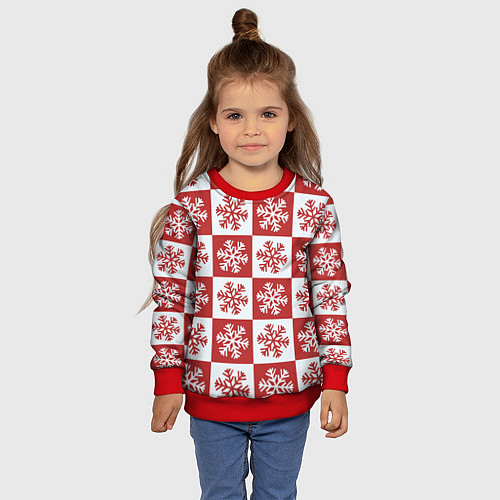 Детский свитшот Шахматные Снежинки / 3D-Красный – фото 4