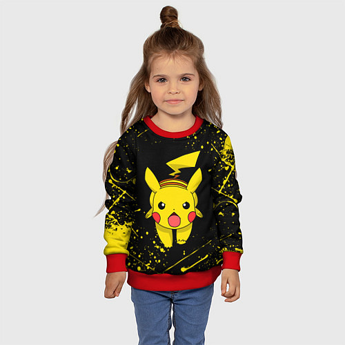 Детский свитшот ПИКАЧУ БРЫЗГИ КРАСОК / 3D-Красный – фото 4