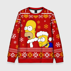 Свитшот детский Новогодний Гомер и Барт Симпсоны, цвет: 3D-красный