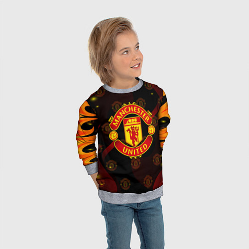 Детский свитшот MANCHESTER UNITED FIRE STYLE SPORT ПЛАМЯ / 3D-Меланж – фото 3