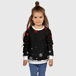 Свитшот детский КРАСНО БЕЛЫЕ СНЕЖИНКИ НА ЧЁРНОМ ФОНЕ, цвет: 3D-белый — фото 2
