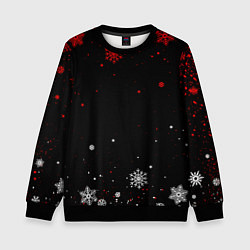 Свитшот детский КРАСНО БЕЛЫЕ СНЕЖИНКИ НА ЧЁРНОМ ФОНЕ, цвет: 3D-черный