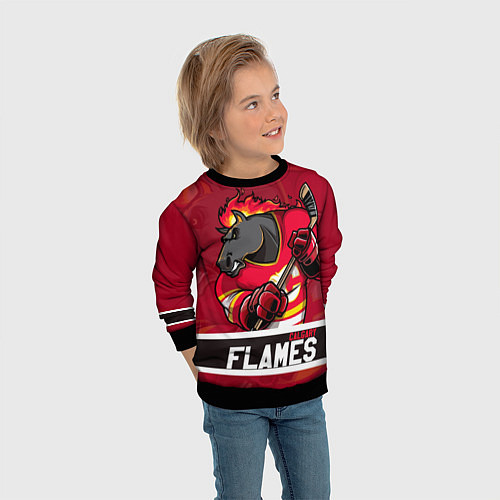 Детский свитшот Калгари Флэймз, Calgary Flames / 3D-Черный – фото 3