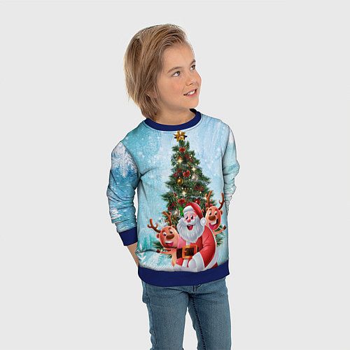 Детский свитшот Санта и олени / 3D-Синий – фото 3