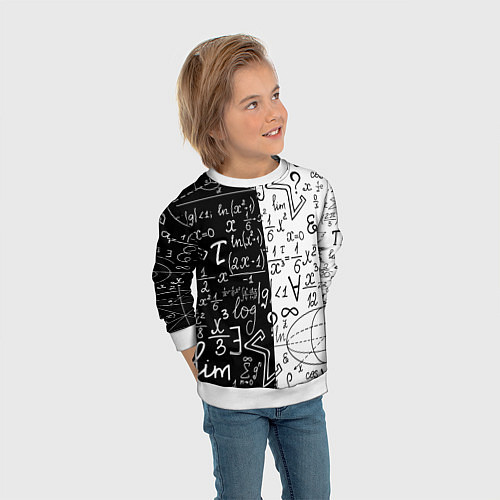 Детский свитшот ЧЁРНО БЕЛЫЕ ФОРМУЛЫ ФИЗИКА МАТЕМАТИКА / 3D-Белый – фото 3