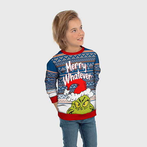 Детский свитшот MERRY WHATEVER GRINCH / 3D-Красный – фото 3