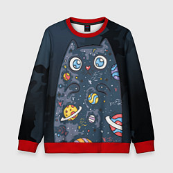 Свитшот детский Космический кот в планетах, цвет: 3D-красный